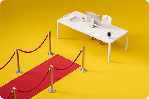 Red carpet to desk