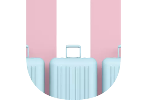 Suitcases over a pink U