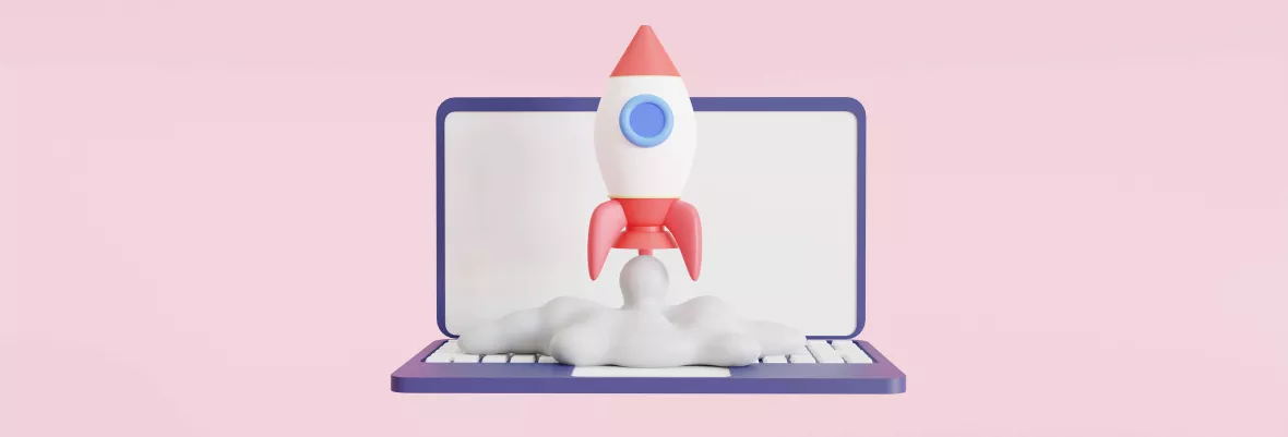 Laptop with a rocket taking off